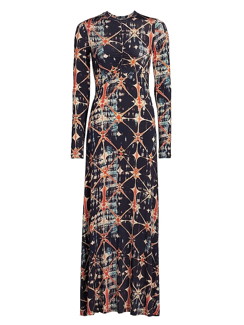 Naia Ruched Printed Jersey Maxi Dress
