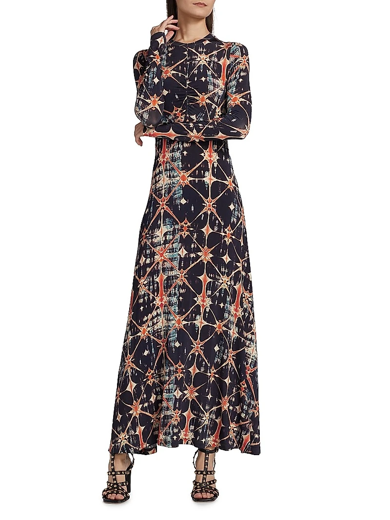 Naia Ruched Printed Jersey Maxi Dress