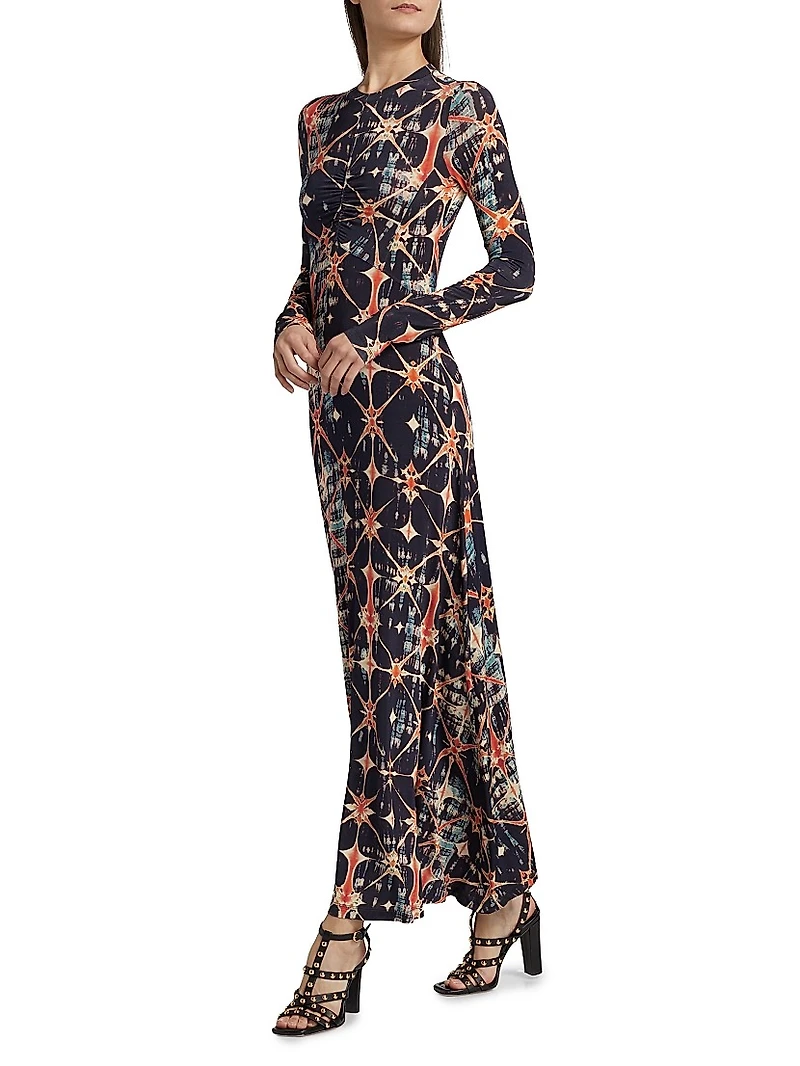 Naia Ruched Printed Jersey Maxi Dress