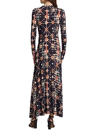 Naia Ruched Printed Jersey Maxi Dress