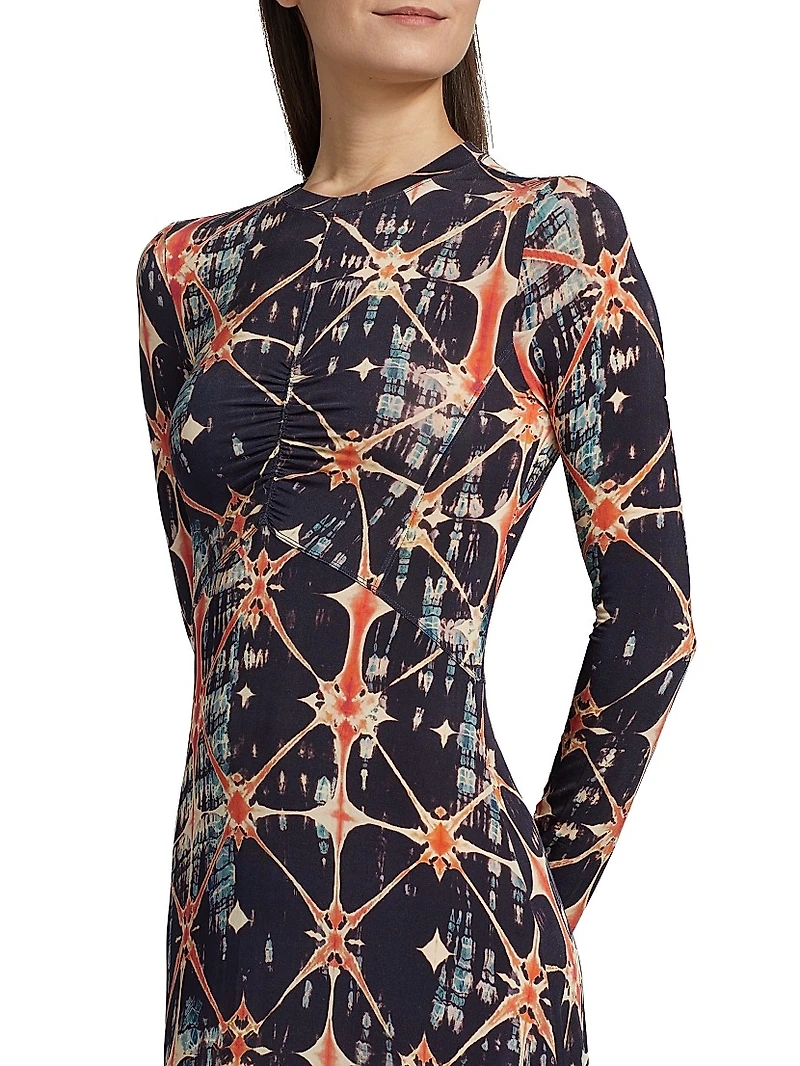 Naia Ruched Printed Jersey Maxi Dress