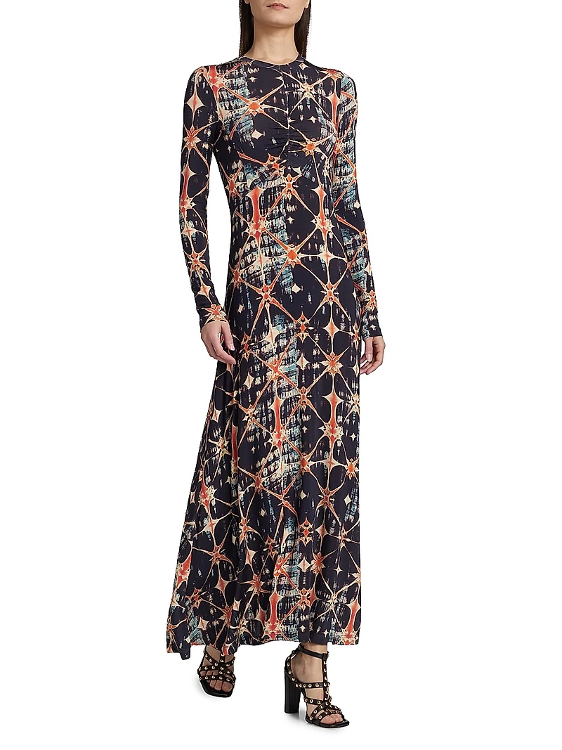 Naia Ruched Printed Jersey Maxi Dress