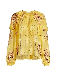 Elissa Printed Silk Chiffon Cape Blouse