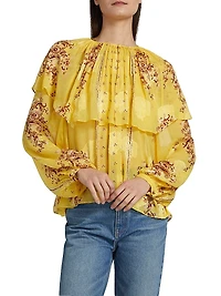 Elissa Printed Silk Chiffon Cape Blouse