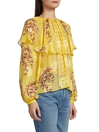 Elissa Printed Silk Chiffon Cape Blouse