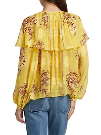 Elissa Printed Silk Chiffon Cape Blouse