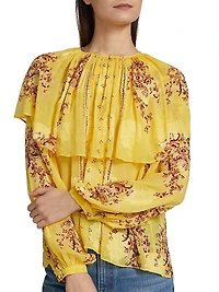 Elissa Printed Silk Chiffon Cape Blouse
