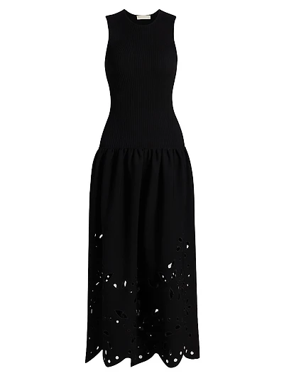 Rosaline Knit Laser-Cut Fit & Flare Maxi Dress