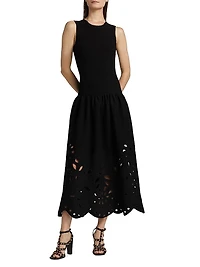 Rosaline Knit Laser-Cut Fit & Flare Maxi Dress