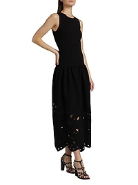 Rosaline Knit Laser-Cut Fit & Flare Maxi Dress