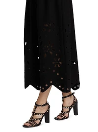 Rosaline Knit Laser-Cut Fit & Flare Maxi Dress