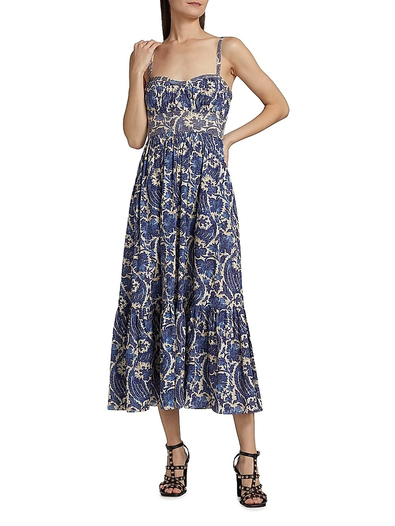 Nadine Abstract Cotton-Blend Cami Midi-Dress