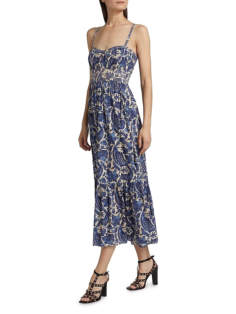 Nadine Abstract Cotton-Blend Cami Midi-Dress