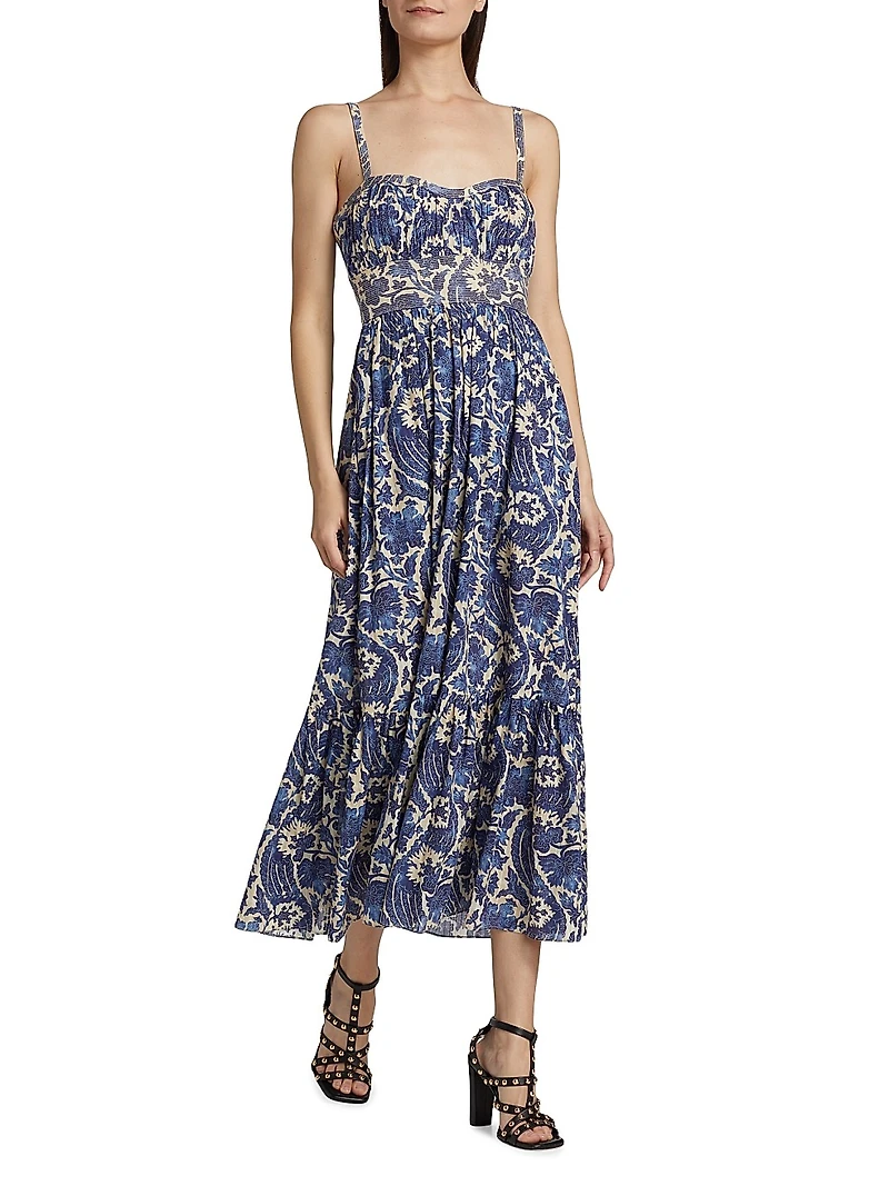 Nadine Abstract Cotton-Blend Cami Midi-Dress