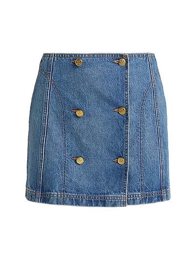 Clara Denim Button-Front Wrap Miniskirt