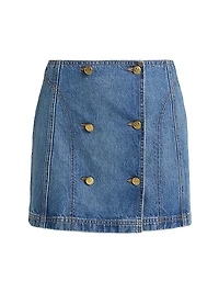 Clara Denim Button-Front Wrap Miniskirt