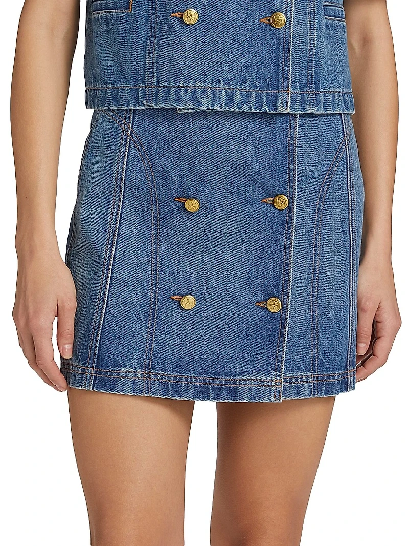 Clara Denim Button-Front Wrap Miniskirt