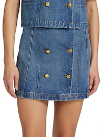 Clara Denim Button-Front Wrap Miniskirt