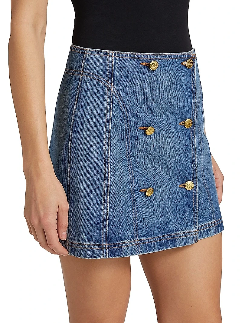 Clara Denim Button-Front Wrap Miniskirt