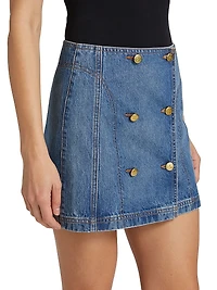 Clara Denim Button-Front Wrap Miniskirt