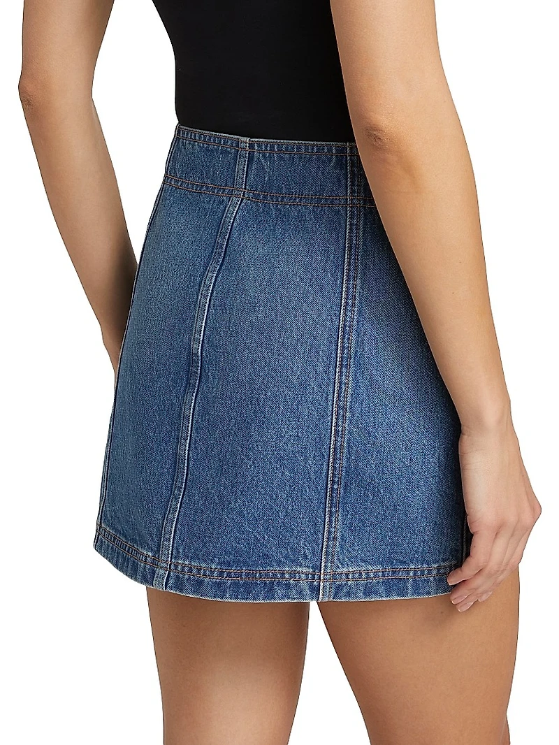 Clara Denim Button-Front Wrap Miniskirt