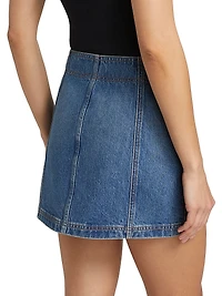 Clara Denim Button-Front Wrap Miniskirt