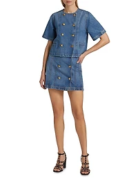 Clara Denim Button-Front Wrap Miniskirt