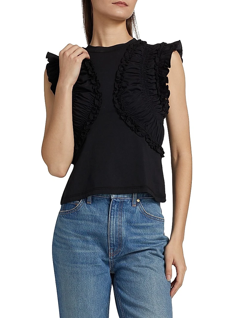Val Ruffled Cotton Jersey Top
