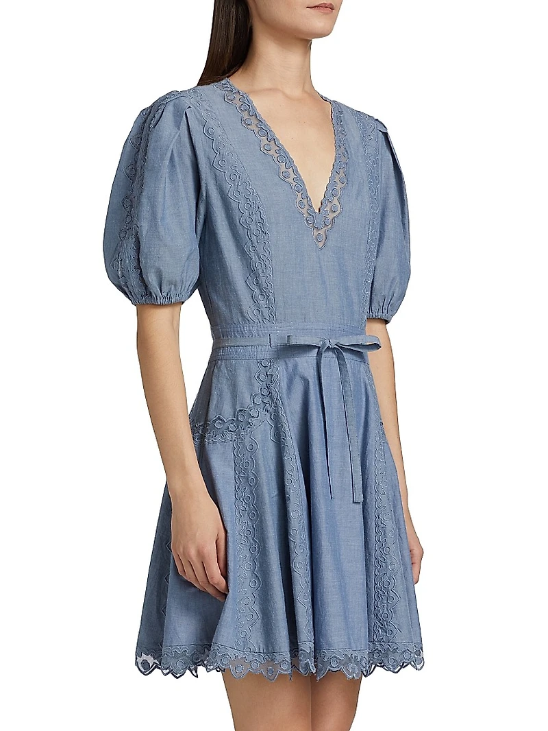 Camila Lace-Trim Cotton A-Line Minidress