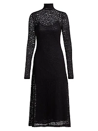 Talia Leopard Lace Turtleneck Midi Dress