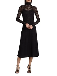 Talia Leopard Lace Turtleneck Midi Dress