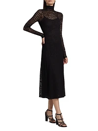 Talia Leopard Lace Turtleneck Midi Dress
