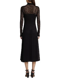 Talia Leopard Lace Turtleneck Midi Dress
