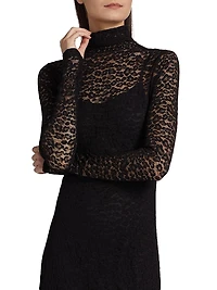 Talia Leopard Lace Turtleneck Midi Dress