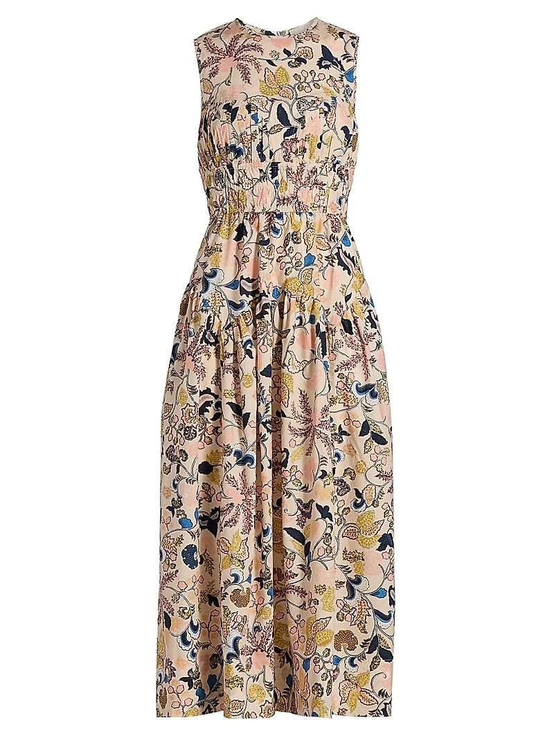 Elenora Floral Cotton Sleeveless Midi-Dress