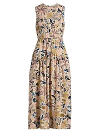 Elenora Floral Cotton Sleeveless Midi-Dress