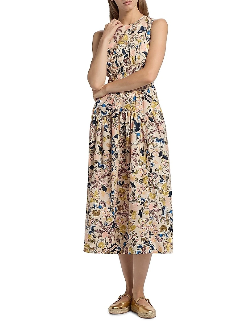 Elenora Floral Cotton Sleeveless Midi-Dress