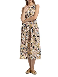 Elenora Floral Cotton Sleeveless Midi-Dress