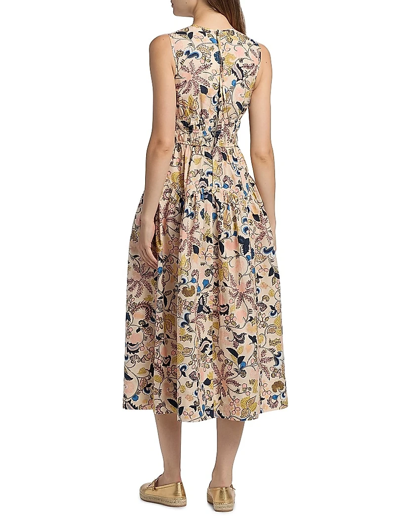 Elenora Floral Cotton Sleeveless Midi-Dress