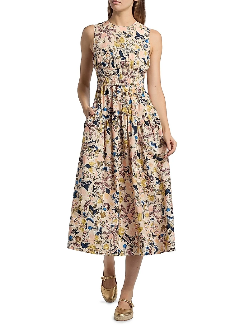 Elenora Floral Cotton Sleeveless Midi-Dress