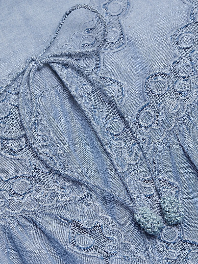 Effie Lace-Trim Cotton Flutter-Sleeve Top