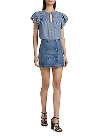 Effie Lace-Trim Cotton Flutter-Sleeve Top