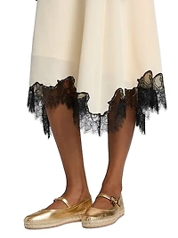 Rosine Asymmetric Contrast Lace-Trimmed Silk Midi-Skirt