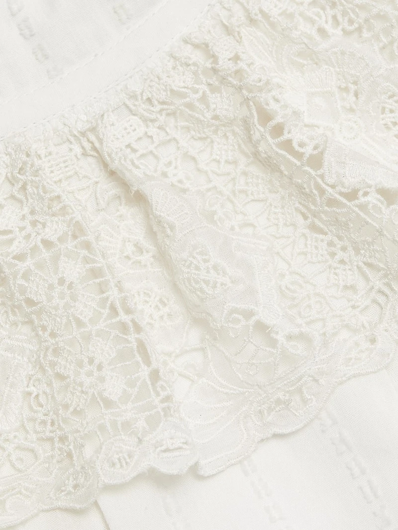 Esther Pleated Lace-Trim Cotton Blouse