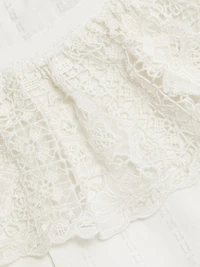 Esther Pleated Lace-Trim Cotton Blouse