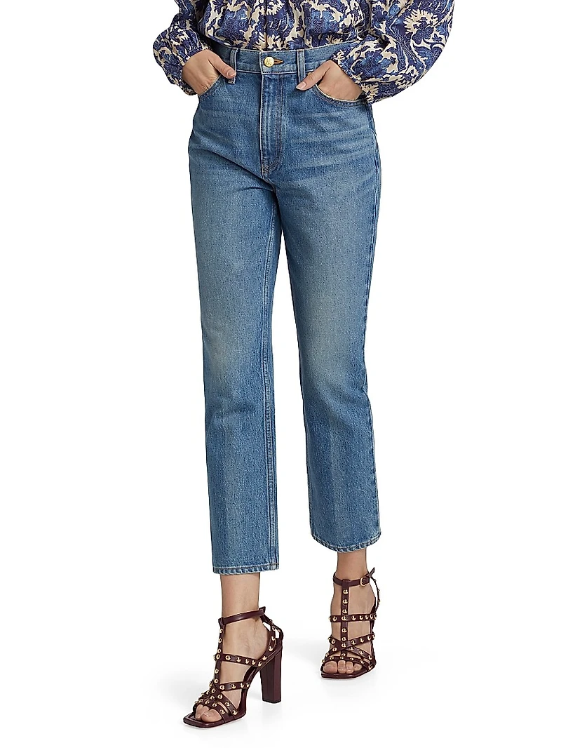 Agnes Washed-Denim Crop Jeans