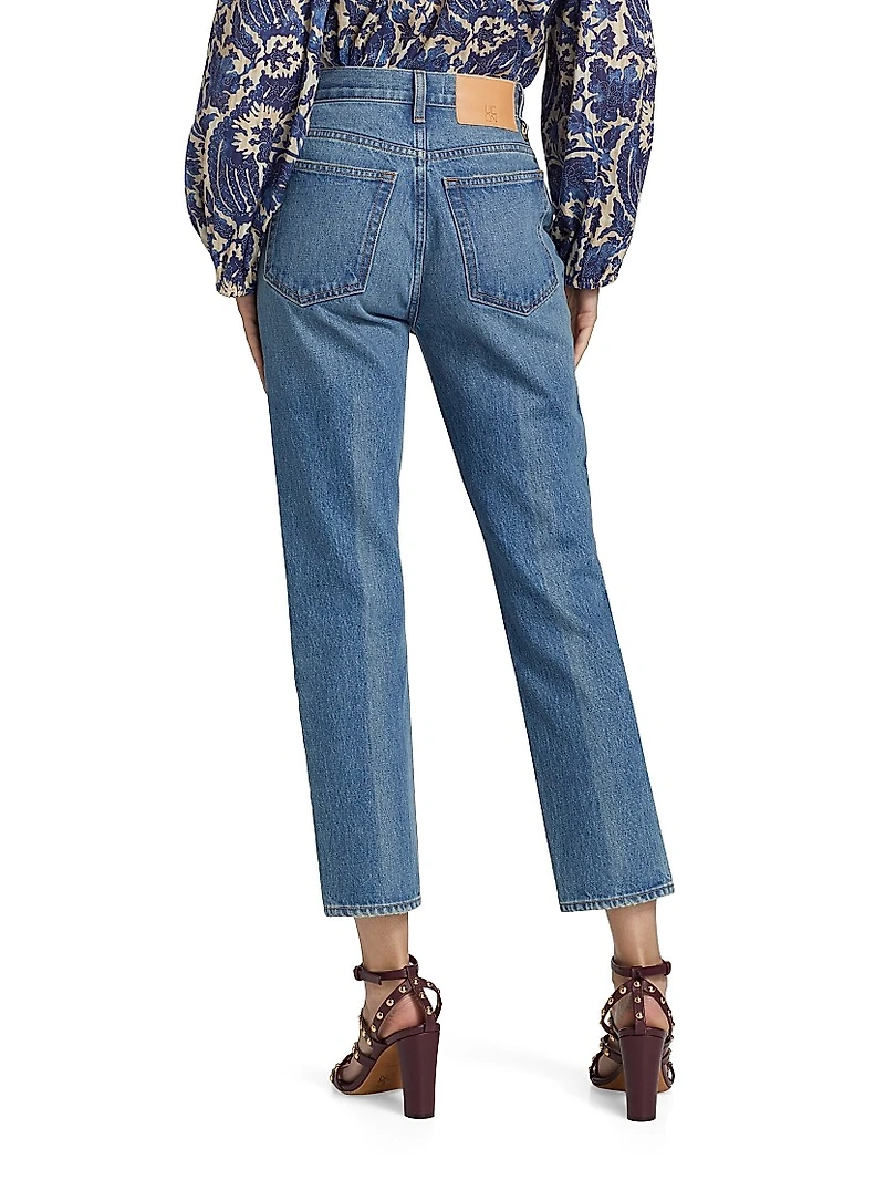 Agnes Washed-Denim Crop Jeans