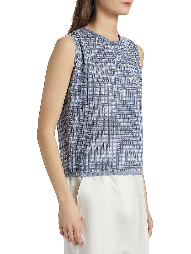 Bradley Plaid Sleeveless Crewneck Knit Top