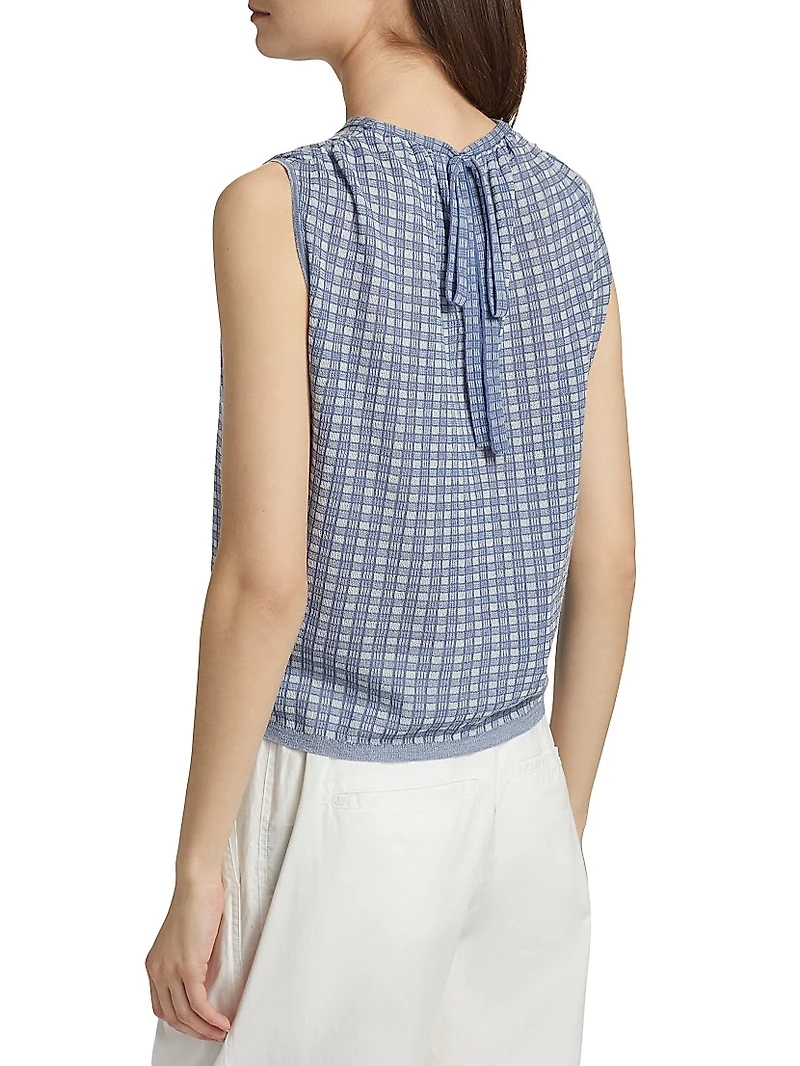 Bradley Plaid Sleeveless Crewneck Knit Top