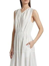 Kailey Stretch Poplin Pleated Midi-Dress